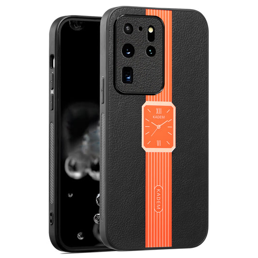 KADEM For Samsung Galaxy S20 Ultra Cover Leather+TPU+Acrylic Hybrid Shell Watch Pattern Case - Orange