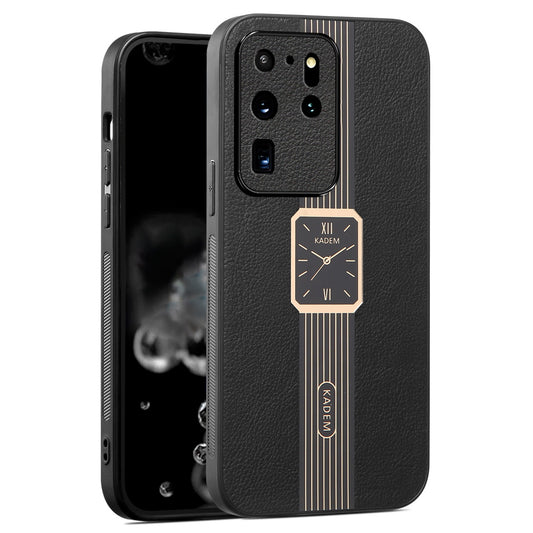 KADEM For Samsung Galaxy S20 Ultra Cover Leather+TPU+Acrylic Hybrid Shell Watch Pattern Case - Black