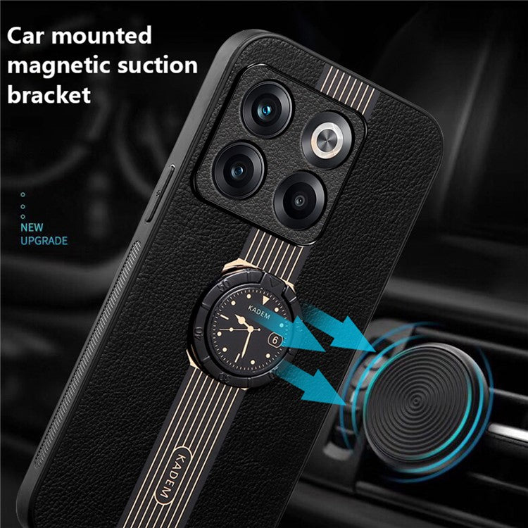 KADEM For OnePlus Ace Pro 5G / 10T 5G Case Ring Kickstand Leather Coated Electroplating Phone Cover - Black