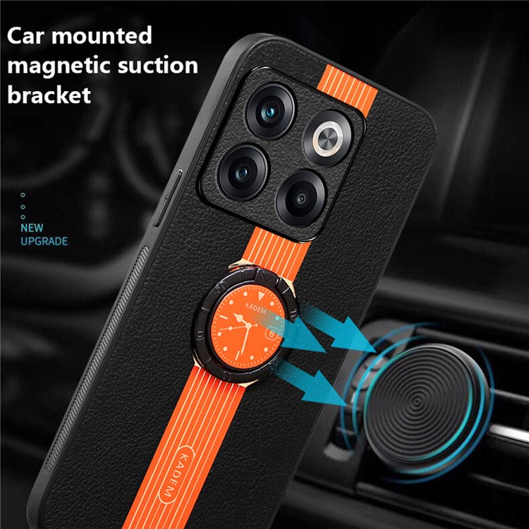 KADEM For OnePlus Ace Pro 5G / 10T 5G Case Ring Kickstand Leather Coated Electroplating Phone Cover - Orange