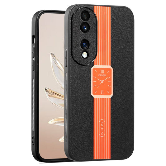 KADEM For Honor 70 Pro 5G / 70 Pro+ 5G Case Leather+TPU+Acrylic Watch Pattern Back Cover - Orange