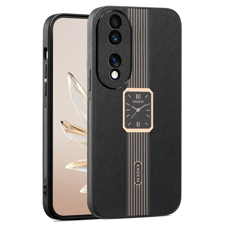 KADEM For Honor 70 Pro 5G / 70 Pro+ 5G Case Leather+TPU+Acrylic Watch Pattern Back Cover - Black