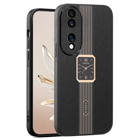 KADEM For Honor 70 Pro 5G / 70 Pro+ 5G Case Leather+TPU+Acrylic Watch Pattern Back Cover - Black