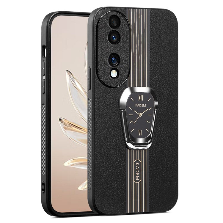 KADEM For Honor 70 Pro 5G / 70 Pro+ 5G Cover TPU+Acrylic Kickstand Shell with PU Leather Coating - Black