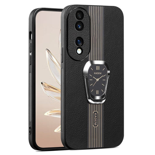 KADEM For Honor 70 Pro 5G / 70 Pro+ 5G Cover TPU+Acrylic Kickstand Shell with PU Leather Coating - Black