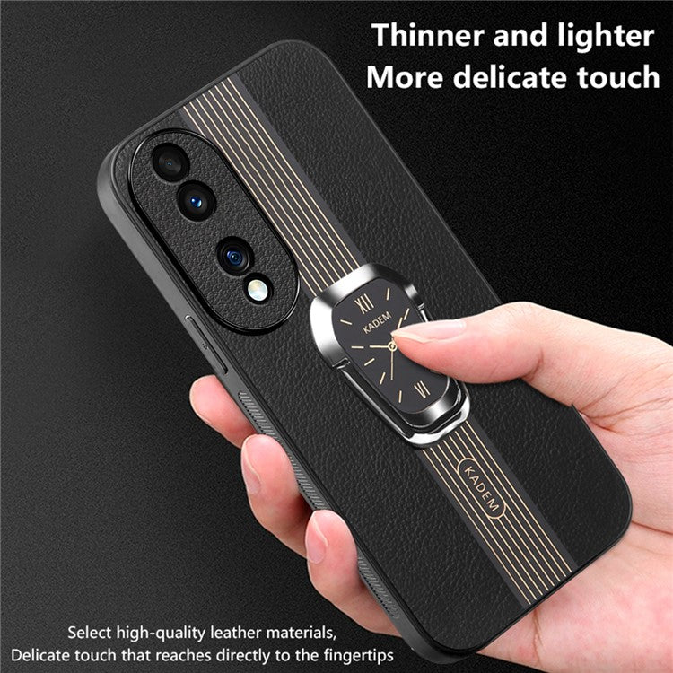 KADEM For Honor 70 Pro 5G / 70 Pro+ 5G Cover TPU+Acrylic Kickstand Shell with PU Leather Coating - Black