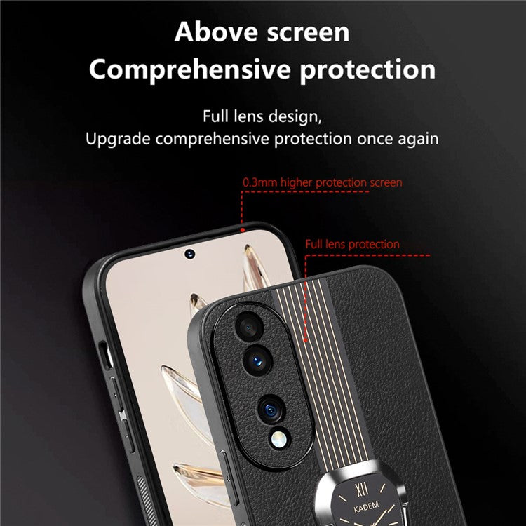 KADEM For Honor 70 Pro 5G / 70 Pro+ 5G Cover TPU+Acrylic Kickstand Shell with PU Leather Coating - Black