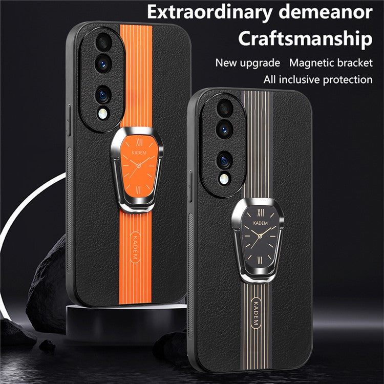 KADEM For Honor 70 Pro 5G / 70 Pro+ 5G Cover TPU+Acrylic Kickstand Shell with PU Leather Coating - Black