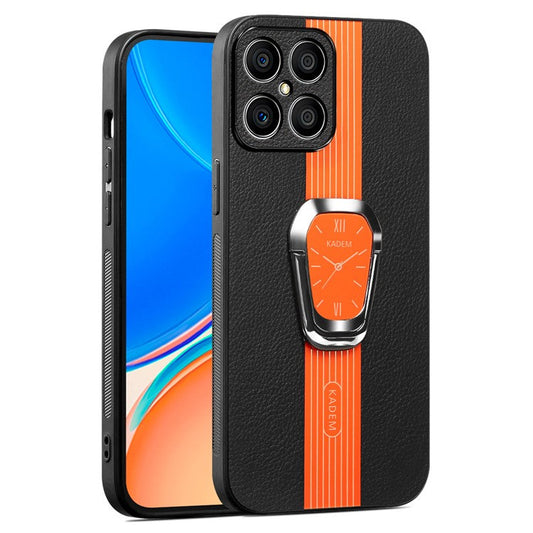 KADEM For Honor X8 4G / X30i Cover Magnetic Car Mount Kickstand PU Leather+TPU+Acrylic Phone Case - Orange