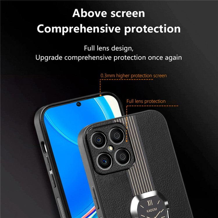 KADEM For Honor X8 4G / X30i Cover Magnetic Car Mount Kickstand PU Leather+TPU+Acrylic Phone Case - Orange