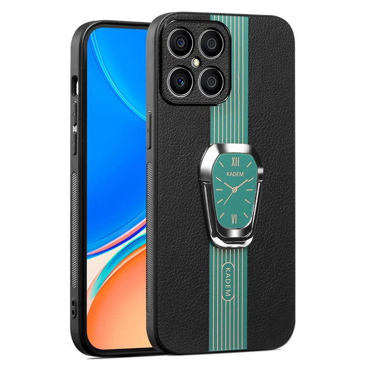 KADEM For Honor X8 4G / X30i Cover Magnetic Car Mount Kickstand PU Leather+TPU+Acrylic Phone Case - Green