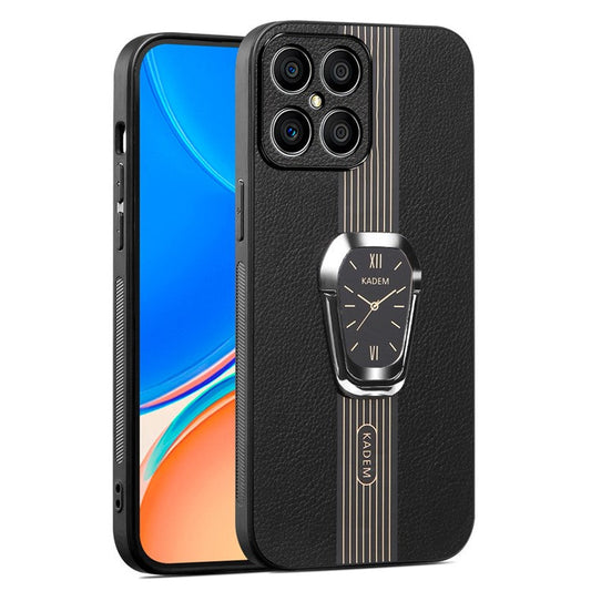 KADEM For Honor X8 4G / X30i Cover Magnetic Car Mount Kickstand PU Leather+TPU+Acrylic Phone Case - Black