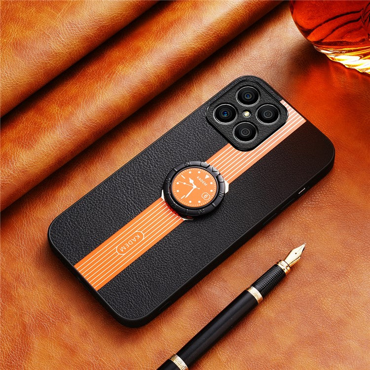 KADEM For Honor X8 4G / X30i Cover Ring Kickstand PU+Acrylic+TPU Hybrid Cell Phone Case - Orange