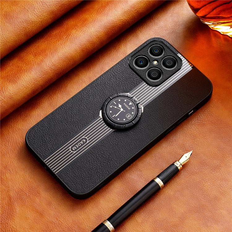 KADEM For Honor X8 4G / X30i Cover Ring Kickstand PU+Acrylic+TPU Hybrid Cell Phone Case - Black