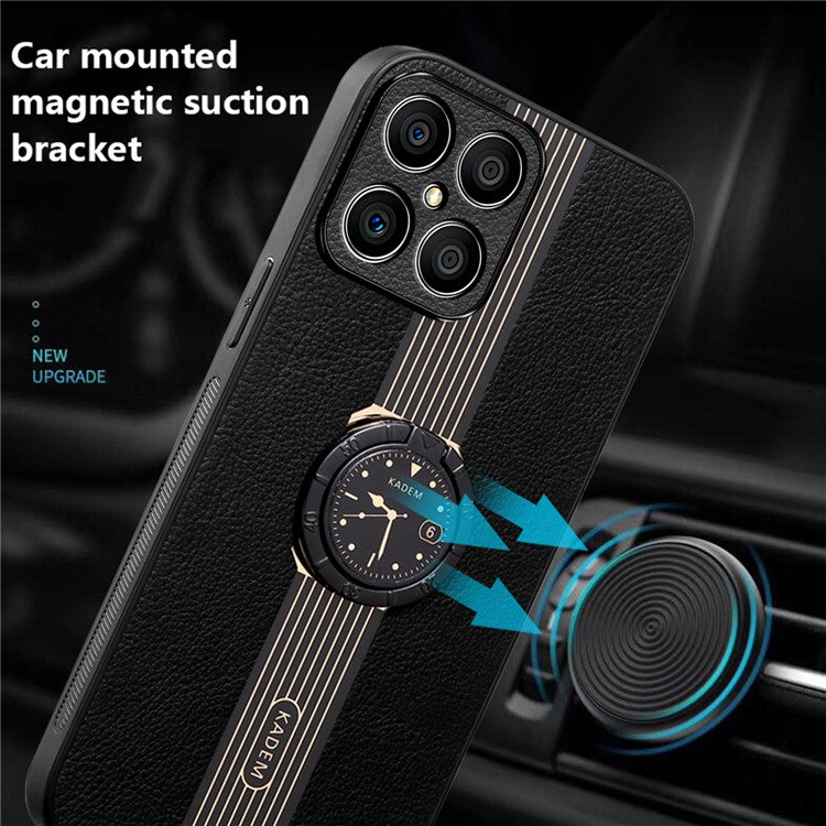 KADEM For Honor X8 4G / X30i Cover Ring Kickstand PU+Acrylic+TPU Hybrid Cell Phone Case - Black