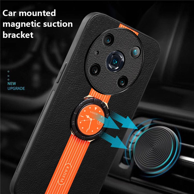 KADEM For Honor Magic4 Pro 5G Cell Phone Cases Leather+Acrylic+TPU Ring Kickstand Cover - Orange
