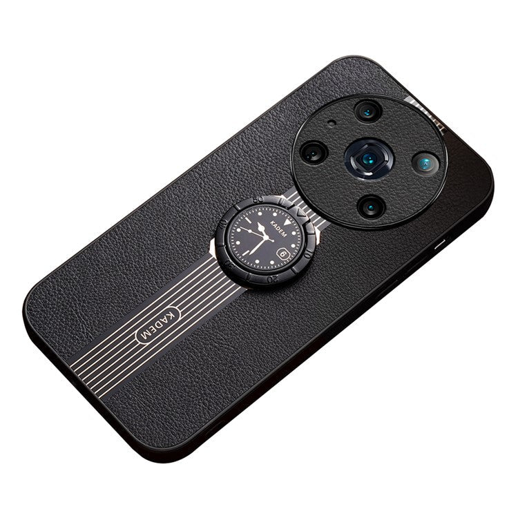 KADEM For Honor Magic4 Pro 5G Cell Phone Cases Leather+Acrylic+TPU Ring Kickstand Cover - Black