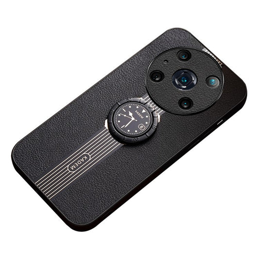 KADEM For Honor Magic4 Pro 5G Cell Phone Cases Leather+Acrylic+TPU Ring Kickstand Cover - Black