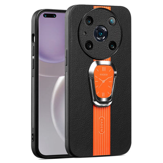 KADEM For Honor Magic4 Pro 5G Cell Phone Cases Leather+TPU+Acrylic Folding Kickstand Cover - Orange