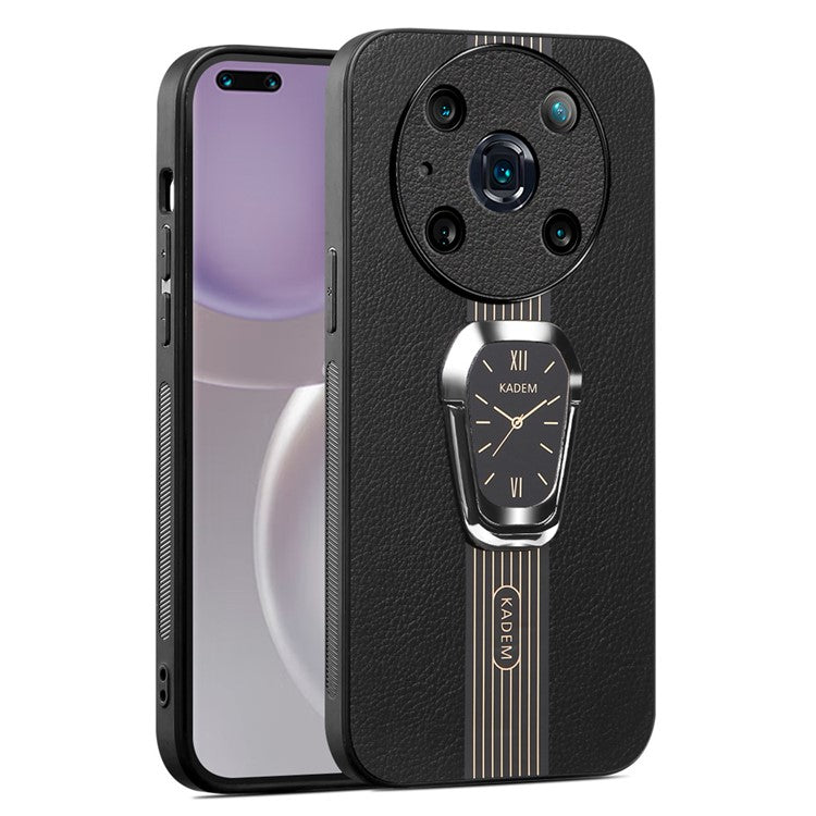 KADEM For Honor Magic4 Pro 5G Cell Phone Cases Leather+TPU+Acrylic Folding Kickstand Cover - Black