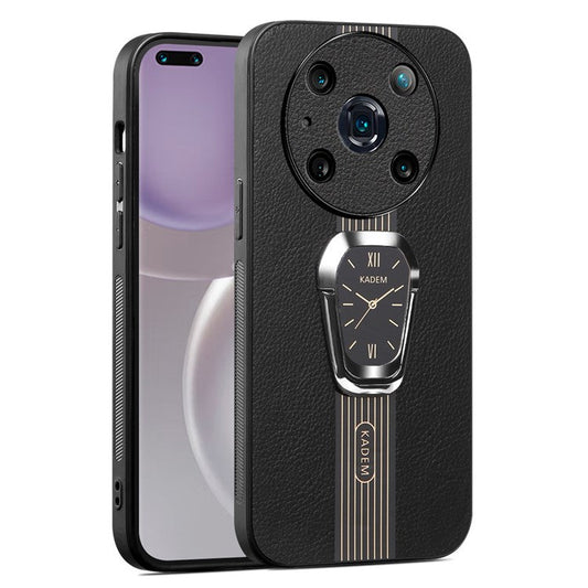 KADEM For Honor Magic4 Pro 5G Cell Phone Cases Leather+TPU+Acrylic Folding Kickstand Cover - Black