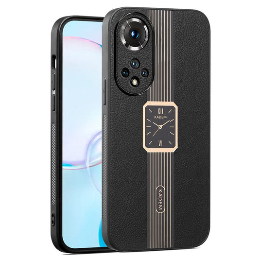 KADEM For Honor 50 / Huawei nova 9 Case Electroplated Leather+Acrylic+TPU Phone Back Cover - Black
