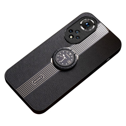 KADEM For Honor 50 / Huawei nova 9 Case Ring Kickstand Leather Coating Acrylic+TPU Cover - Black