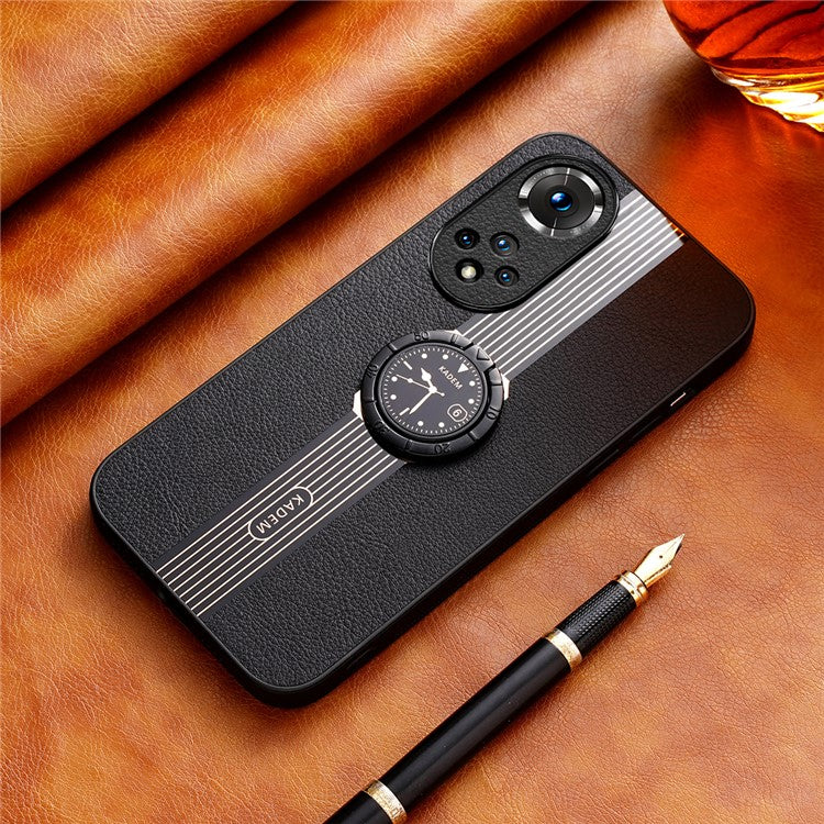 KADEM For Honor 50 Pro / Huawei nova 9 Pro Cell Phone Cases Ring Kickstand Leather+Acrylic+TPU Cover - Black