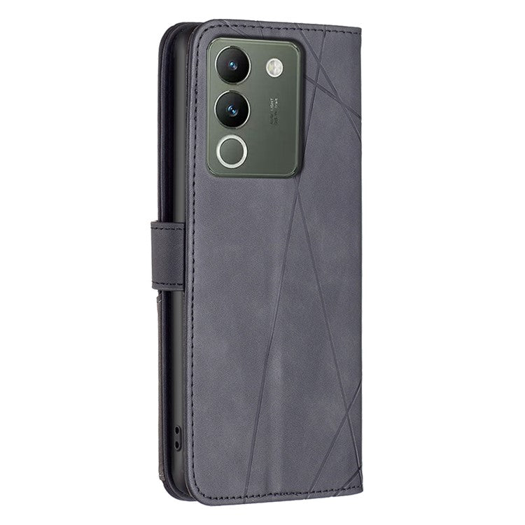 BINFEN COLOR BF05 For vivo Y200 (India) 5G Case Imprinted Wallet Shockproof PU Leather Phone Shell - Black