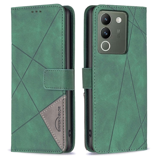 BINFEN COLOR BF05 For vivo Y200 (India) 5G Case Imprinted Wallet Shockproof PU Leather Phone Shell - Green