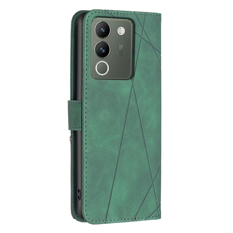 BINFEN COLOR BF05 For vivo Y200 (India) 5G Case Imprinted Wallet Shockproof PU Leather Phone Shell - Green