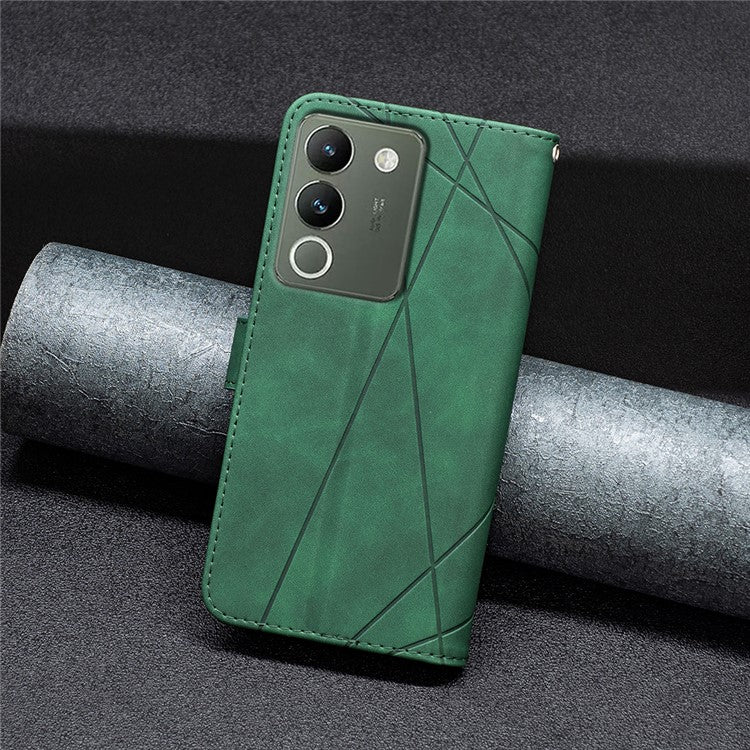 BINFEN COLOR BF05 For vivo Y200 (India) 5G Case Imprinted Wallet Shockproof PU Leather Phone Shell - Green