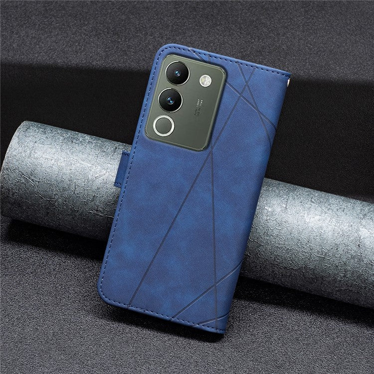 BINFEN COLOR BF05 For vivo Y200 (India) 5G Case Imprinted Wallet Shockproof PU Leather Phone Shell - Blue