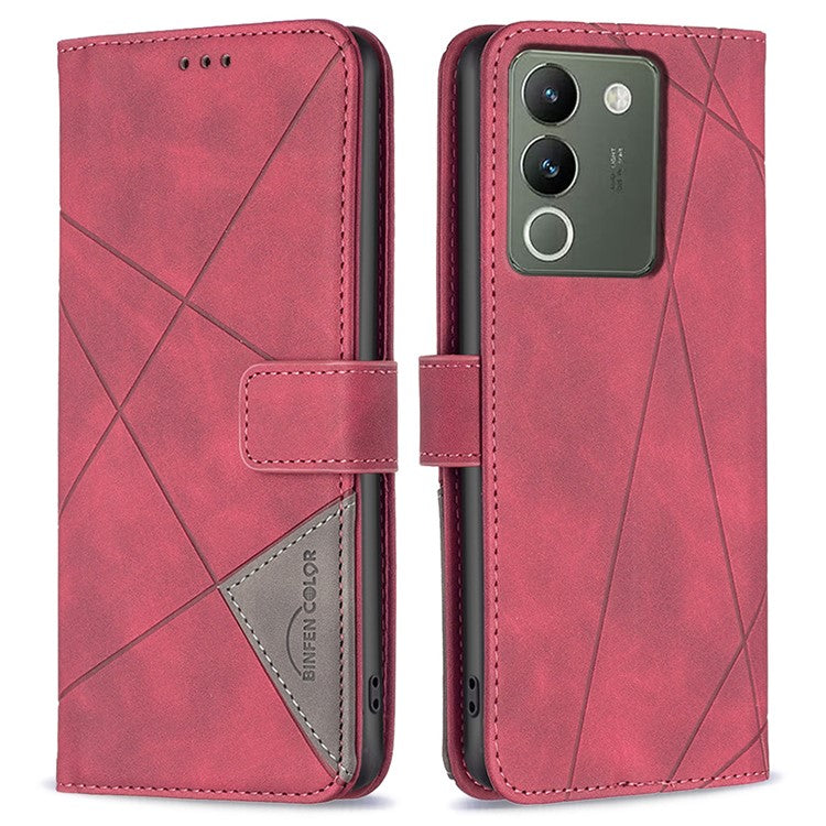 BINFEN COLOR BF05 For vivo Y200 (India) 5G Case Imprinted Wallet Shockproof PU Leather Phone Shell - Red