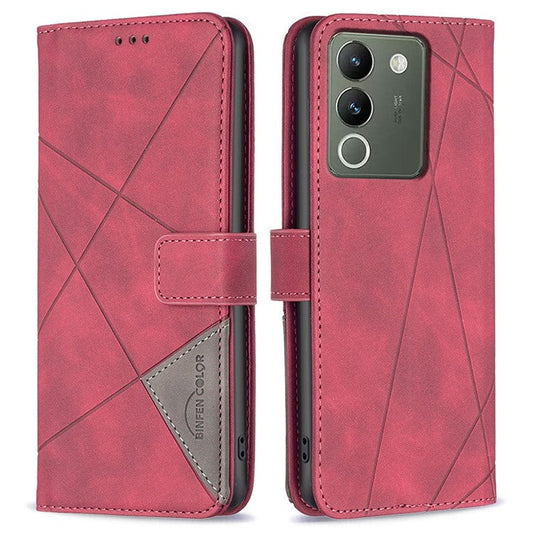 BINFEN COLOR BF05 For vivo Y200 (India) 5G Case Imprinted Wallet Shockproof PU Leather Phone Shell - Red