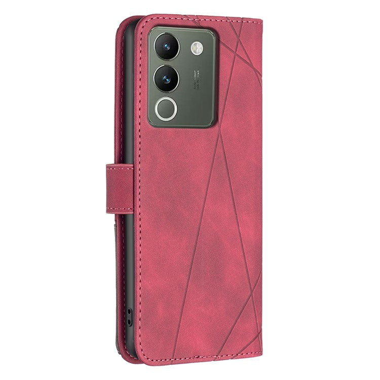 BINFEN COLOR BF05 For vivo Y200 (India) 5G Case Imprinted Wallet Shockproof PU Leather Phone Shell - Red