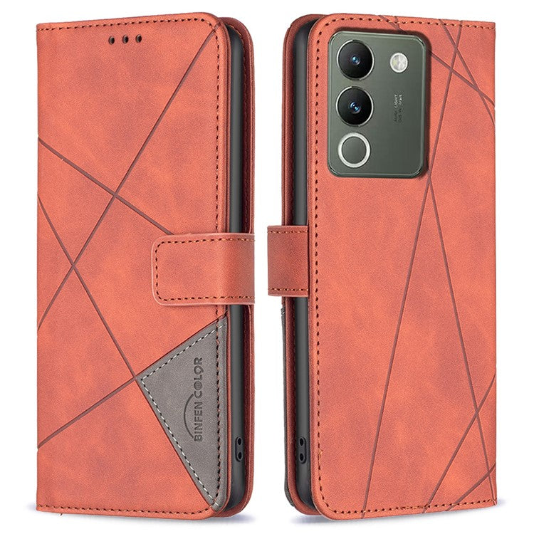 BINFEN COLOR BF05 For vivo Y200 (India) 5G Case Imprinted Wallet Shockproof PU Leather Phone Shell - Brown