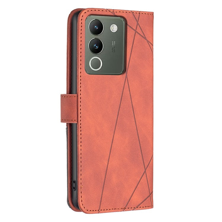 BINFEN COLOR BF05 For vivo Y200 (India) 5G Case Imprinted Wallet Shockproof PU Leather Phone Shell - Brown