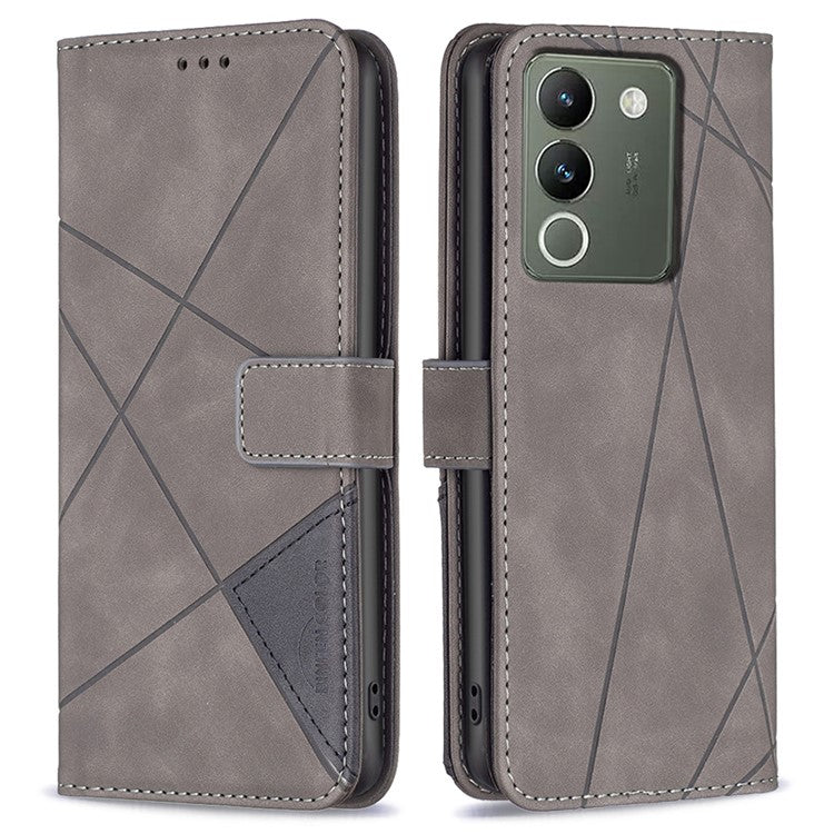 BINFEN COLOR BF05 For vivo Y200 (India) 5G Case Imprinted Wallet Shockproof PU Leather Phone Shell - Grey