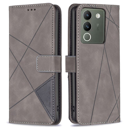 BINFEN COLOR BF05 For vivo Y200 (India) 5G Case Imprinted Wallet Shockproof PU Leather Phone Shell - Grey