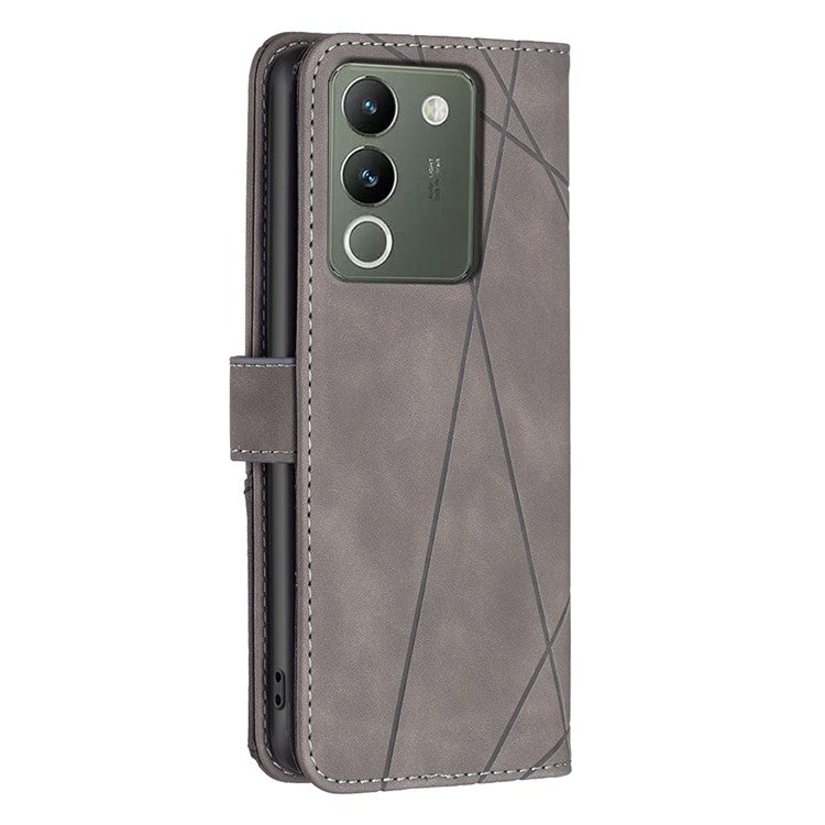 BINFEN COLOR BF05 For vivo Y200 (India) 5G Case Imprinted Wallet Shockproof PU Leather Phone Shell - Grey