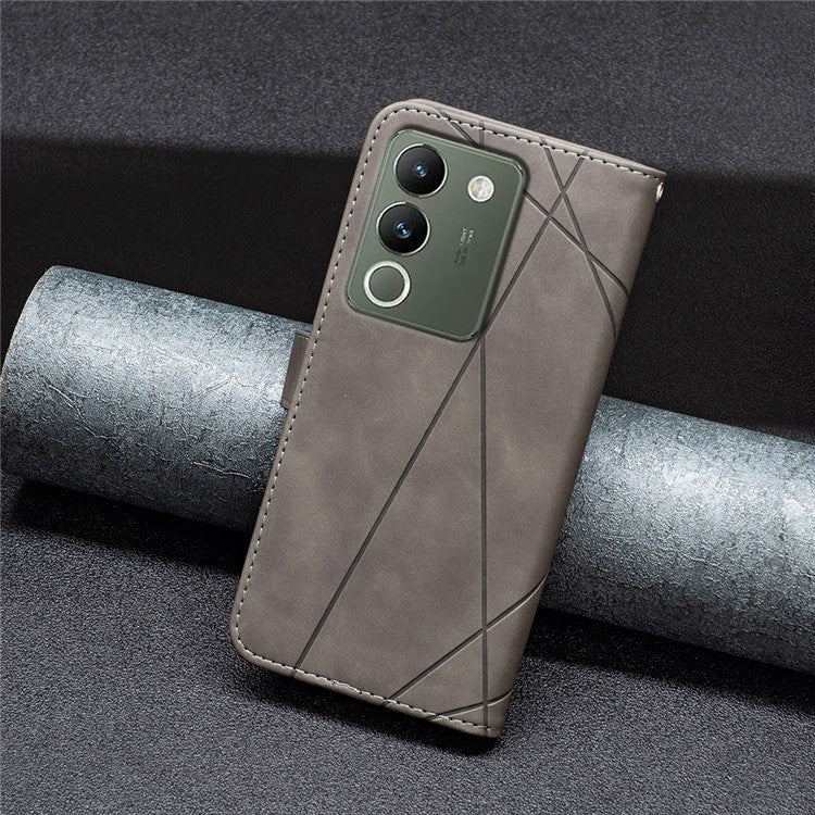 BINFEN COLOR BF05 For vivo Y200 (India) 5G Case Imprinted Wallet Shockproof PU Leather Phone Shell - Grey