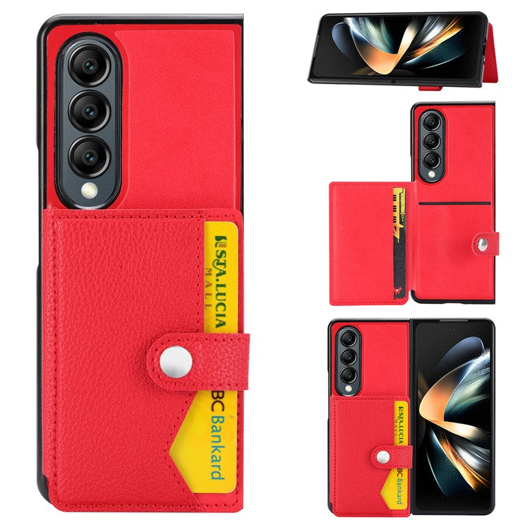 For Samsung Galaxy Z Fold4 5G Case PU Leather+PC Folding Phone Cover with Card Slot - Red