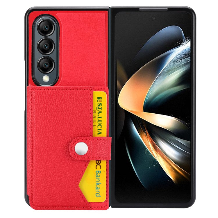 For Samsung Galaxy Z Fold4 5G Case PU Leather+PC Folding Phone Cover with Card Slot - Red