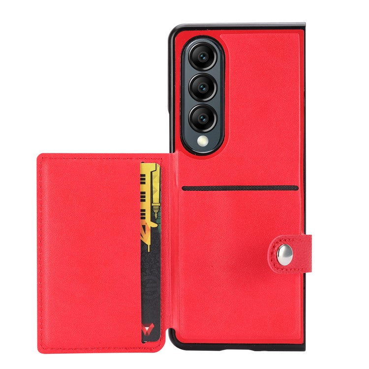 For Samsung Galaxy Z Fold4 5G Case PU Leather+PC Folding Phone Cover with Card Slot - Red