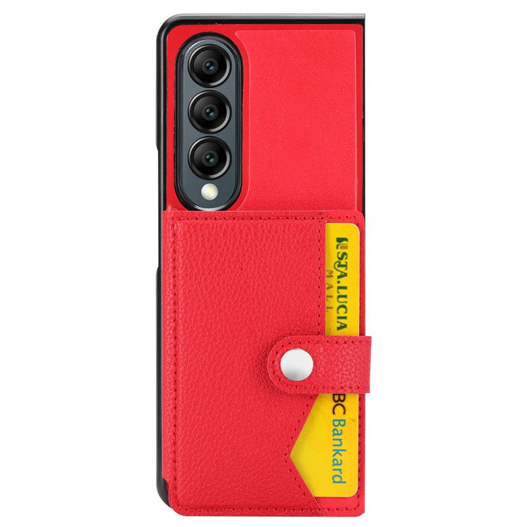 For Samsung Galaxy Z Fold4 5G Case PU Leather+PC Folding Phone Cover with Card Slot - Red