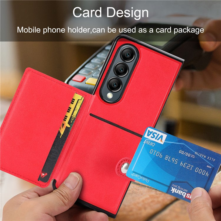 For Samsung Galaxy Z Fold4 5G Case PU Leather+PC Folding Phone Cover with Card Slot - Red