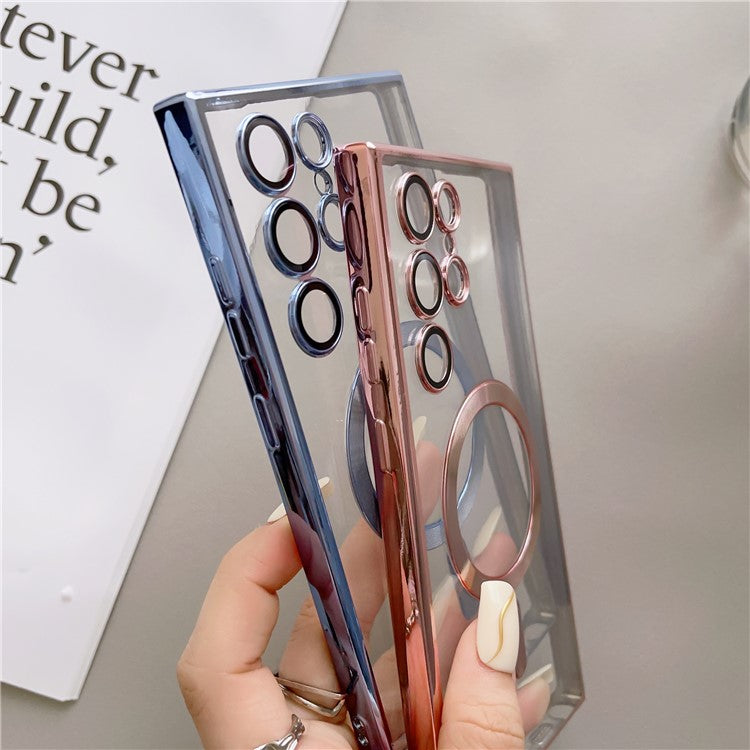 For Samsung Galaxy S24 Ultra Case Compatible with MagSafe Case TPU Electroplated Phone Cover - Sapphire
