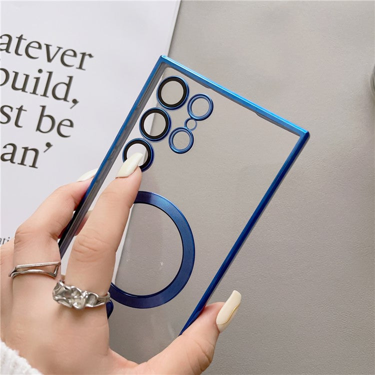 For Samsung Galaxy S24 Ultra Case Compatible with MagSafe Case TPU Electroplated Phone Cover - Sapphire