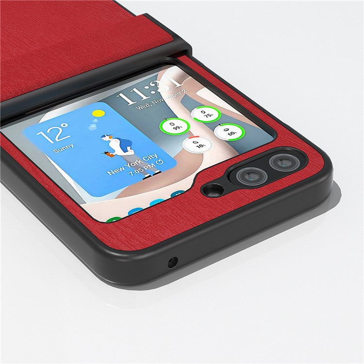 ABEEL For Samsung Galaxy Z Flip5 5G Case Wood Texture Hinge Design Leather+PC Cover - Red